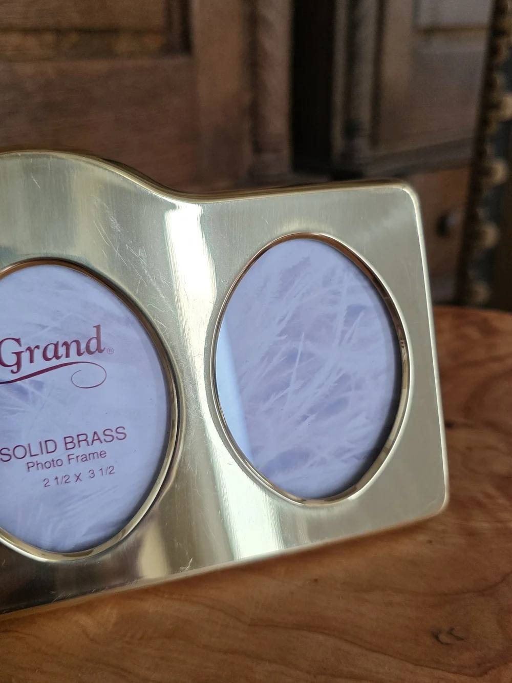 Vintage Grand Solid Brass Triple Oval Photo Frame 2.5x3.5